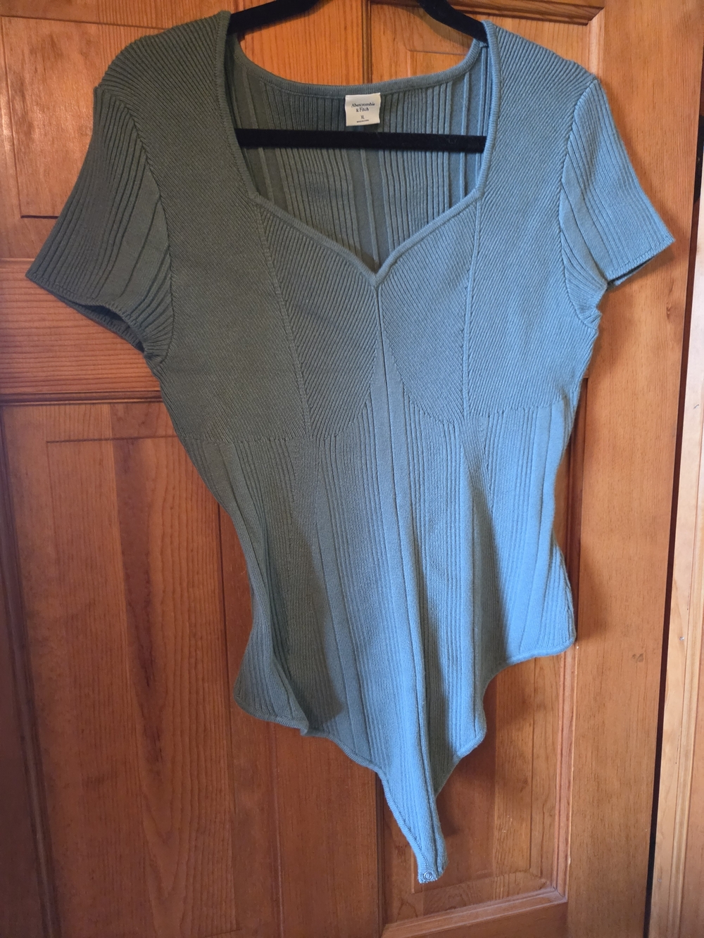 Abercrombie & Fitch Sage Green Ribbed Asymmetric V-Neck Top
